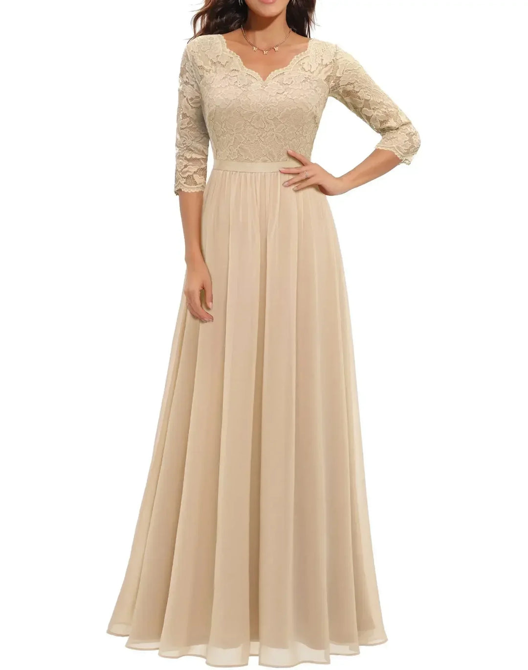 Renata | Lace Bodice Long Sleeve Maxi Fall Wedding Guest Dress