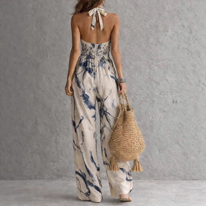 Indigo | Ink Print Wide Leg Halter Neck Jumpsuit