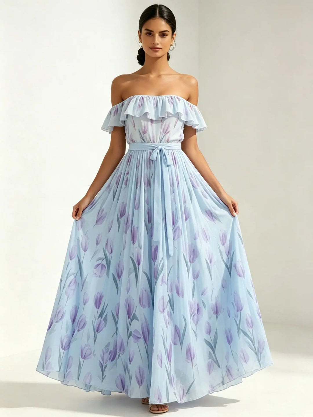 Amelie | Floral Off The Shoulder Dress Ruffled Maxi