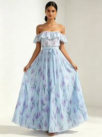 Amelie | Floral Off The Shoulder Dress Ruffled Maxi