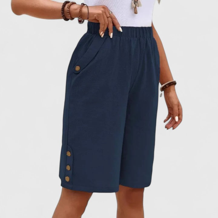 Paloma | Women's Button Trim Elastic Waist Bermuda Shorts
