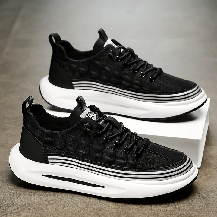 Adrian | Embossed Leather Stripe Sole Chunky Platform Sneakers Mens Shoes