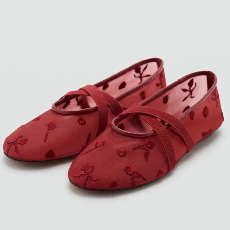 Rosette | Floral Embroidered Mary Jane Orthopedic Flats for Women