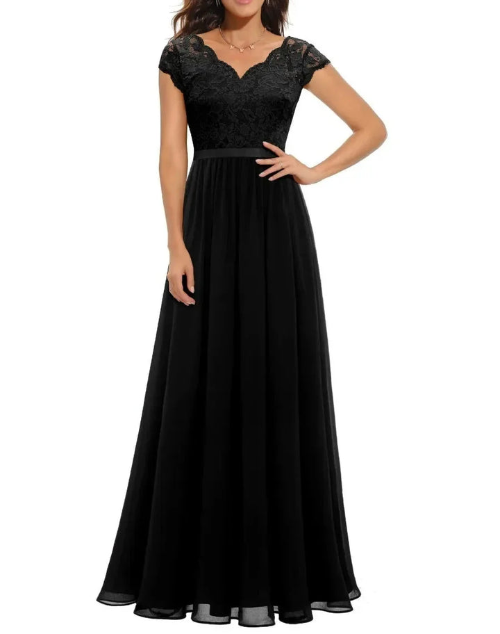 Renata | Lace Bodice Long Sleeve Maxi Fall Wedding Guest Dress