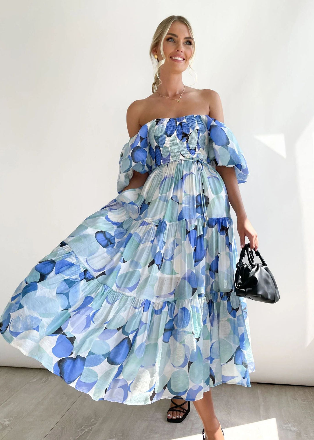 Botanica | Floral Off The Shoulder Dress Smocked Midi