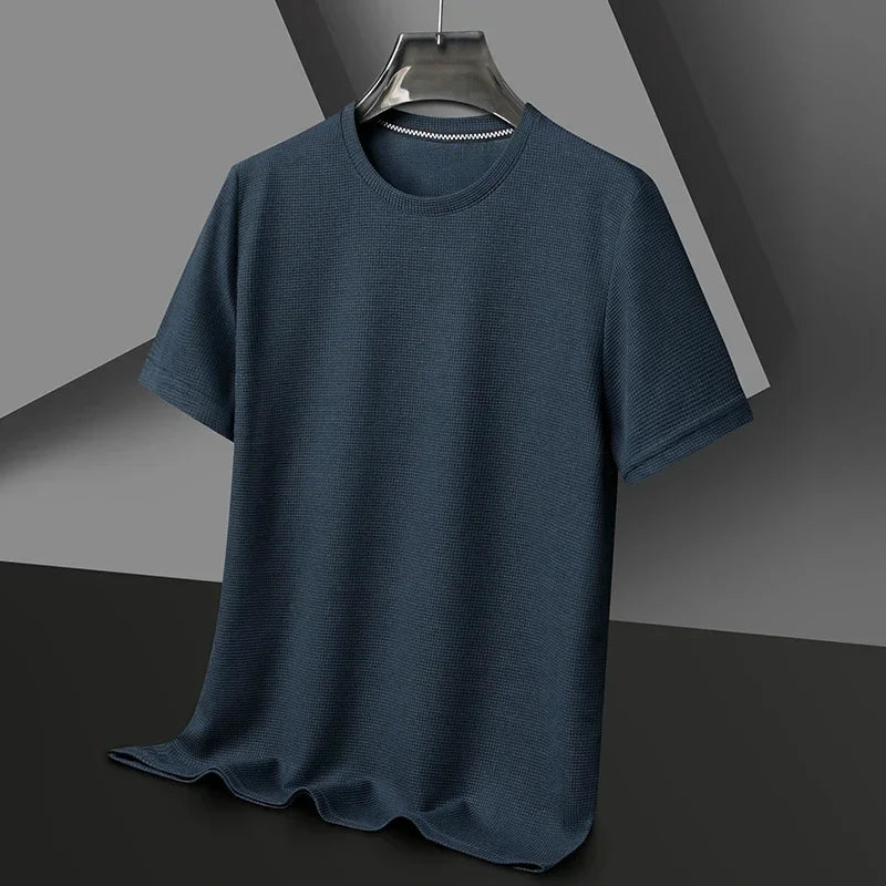Taupe | Slim Fit Waffle Texture Crew Neck Mens T Shirt