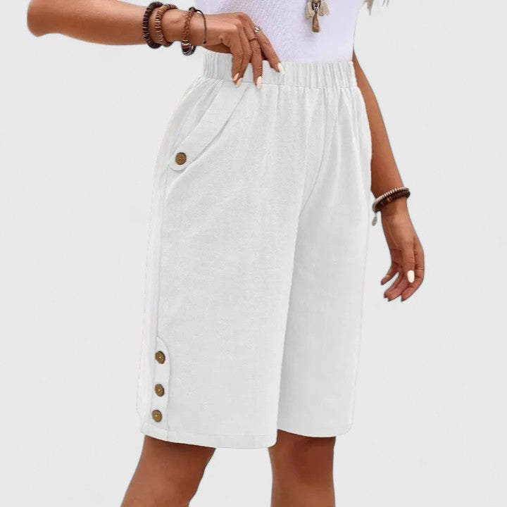 Paloma | Women's Button Trim Elastic Waist Bermuda Shorts