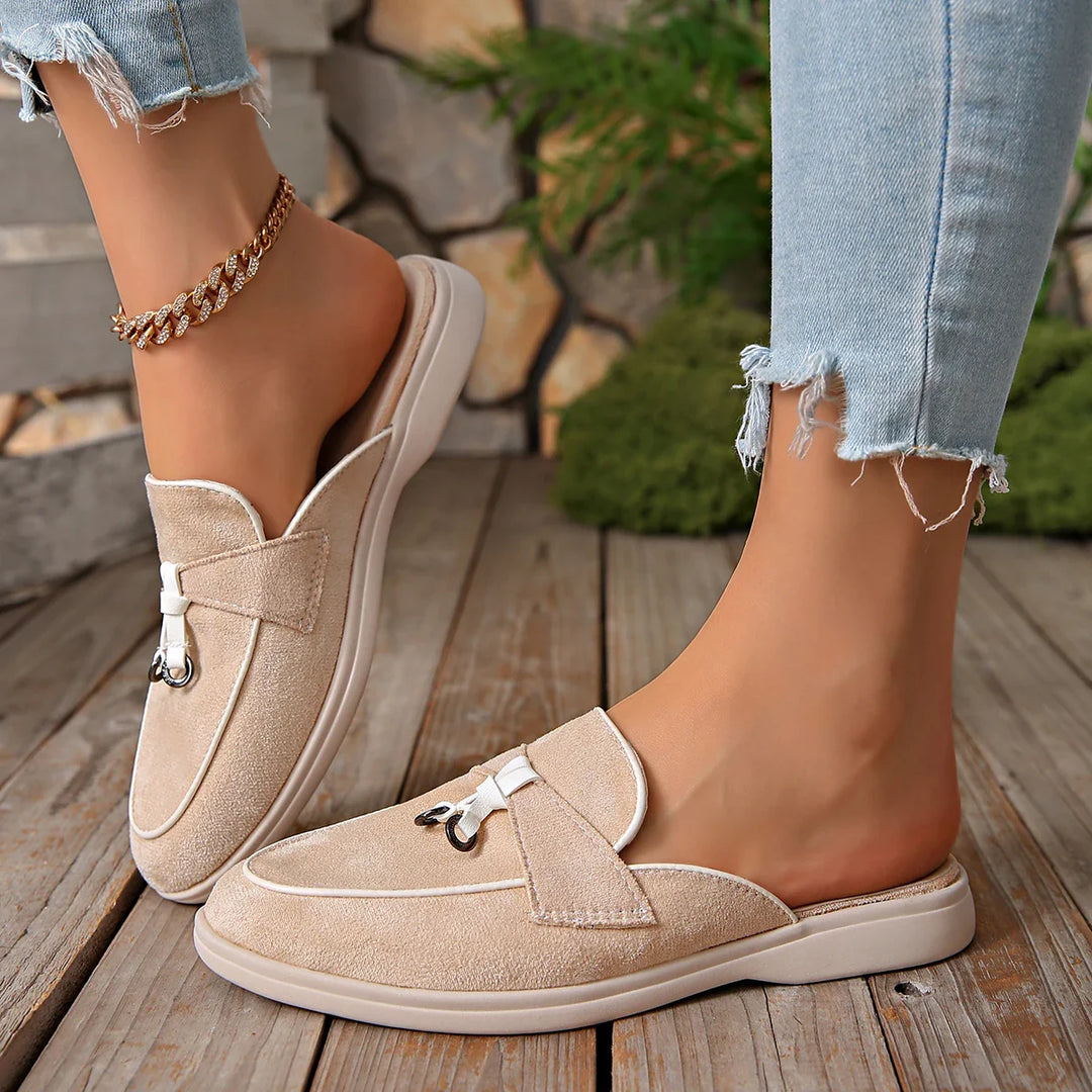 Fennec | Suede Contrast Trim Mule Orthopedic Flats for Women