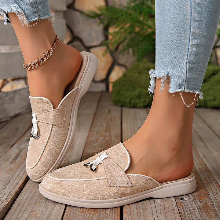 Fennec | Suede Contrast Trim Mule Orthopedic Flats for Women