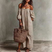 Margaux | Striped Off The Shoulder Dress Linen Maxi