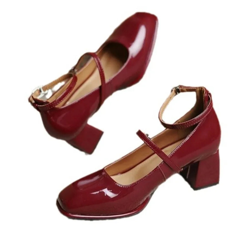 Noelle | Patent Square Toe Block Heel Mary Jane Flats