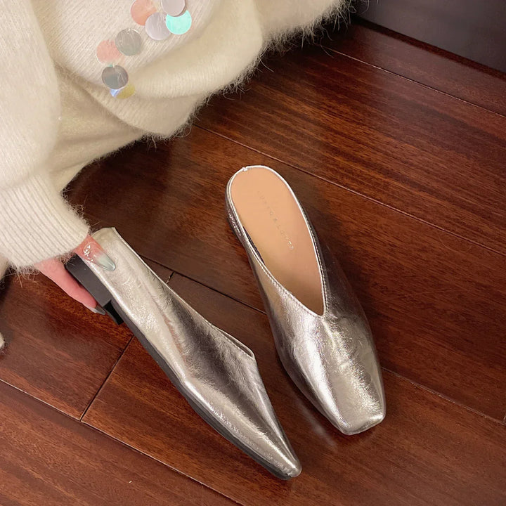 Cèline | Square-Toe V-Cut Leather Orthopedic Flats for Women