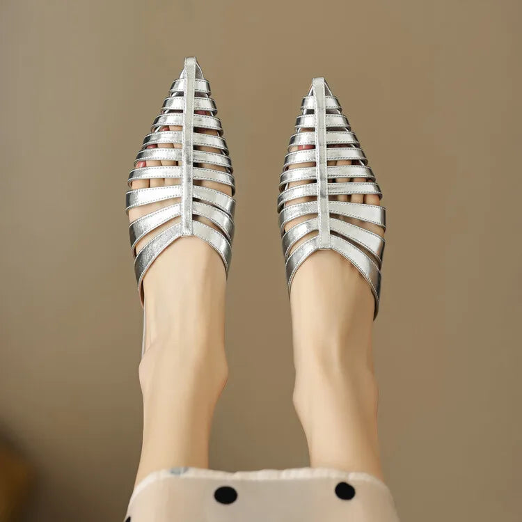 Solène | Metallic Cage Pointed-Toe Orthopedic Flats for Women