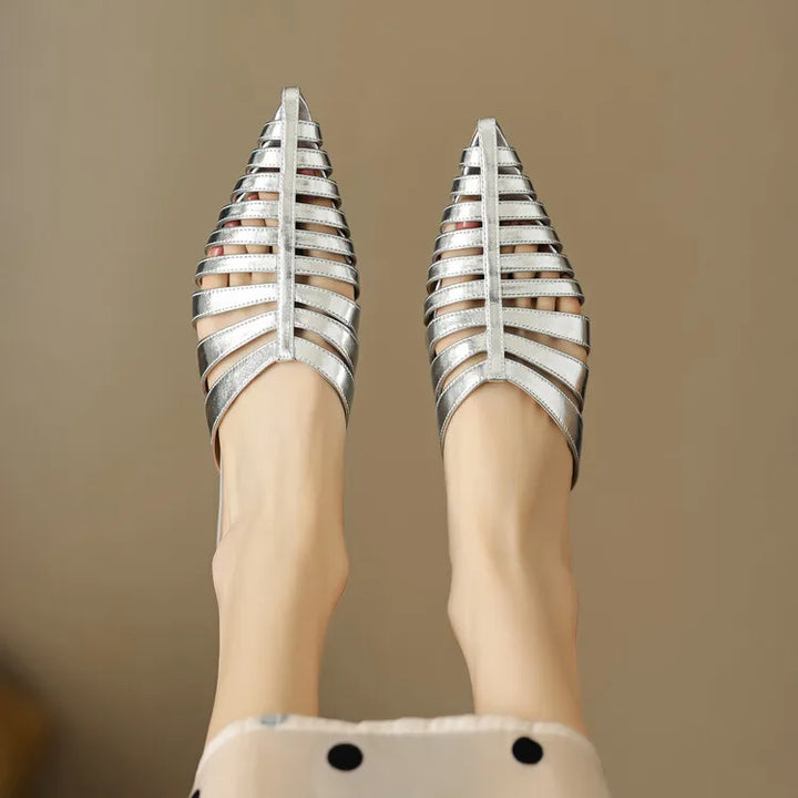 Solène | Metallic Cage Pointed-Toe Orthopedic Flats for Women