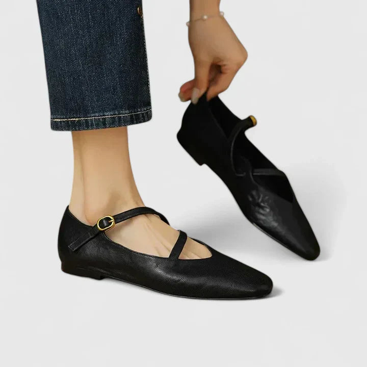 Margaux | Cross-Strap Leather Orthopedic Flats for Women