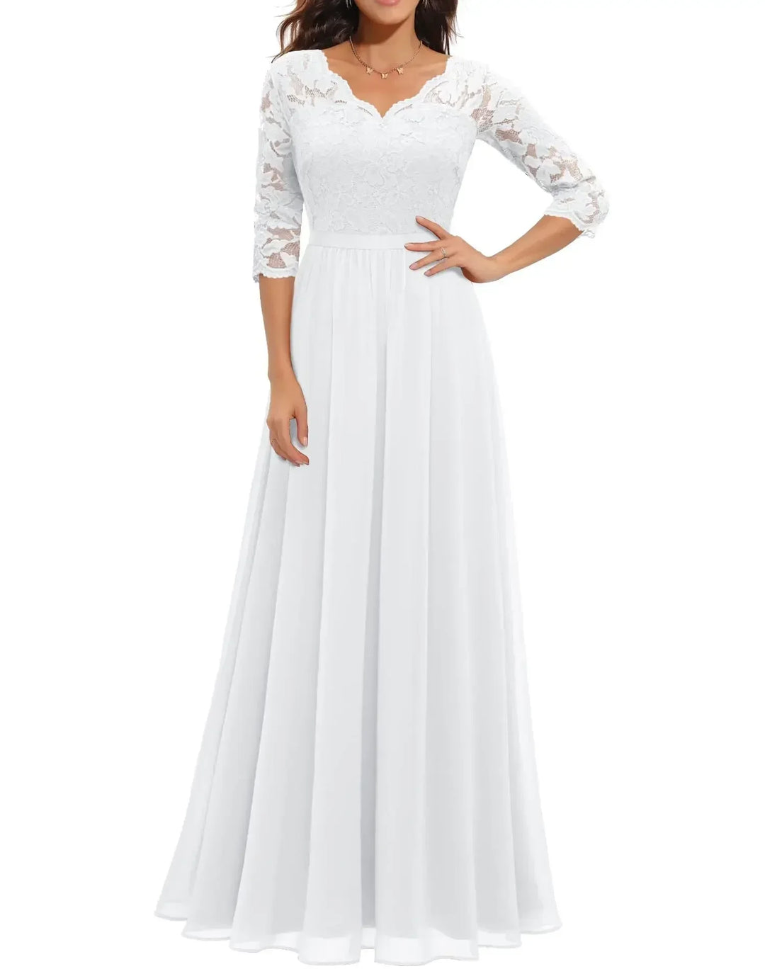 Renata | Lace Bodice Long Sleeve Maxi Fall Wedding Guest Dress