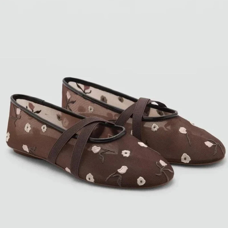 Rosette | Floral Embroidered Mary Jane Orthopedic Flats for Women