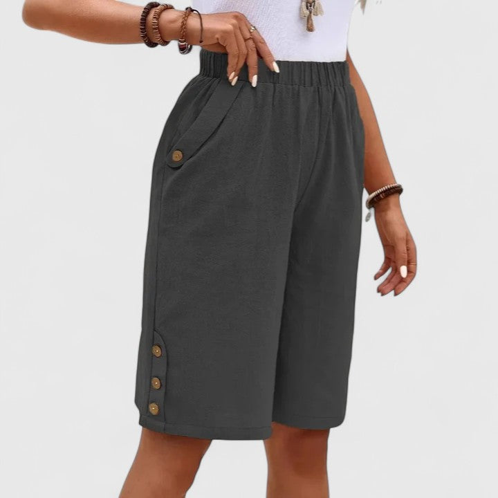 Paloma | Women's Button Trim Elastic Waist Bermuda Shorts