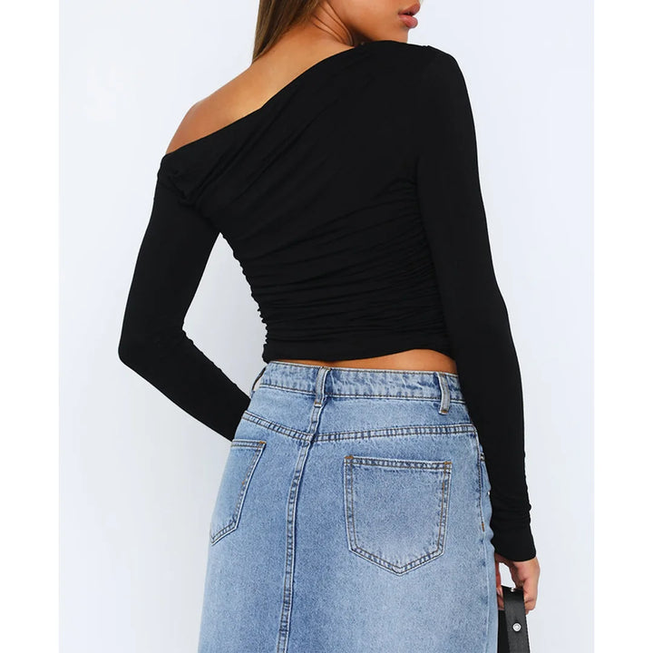 Nova | Ruched Off Shoulder Crop Top – Women's Long Sleeve Going Out Top