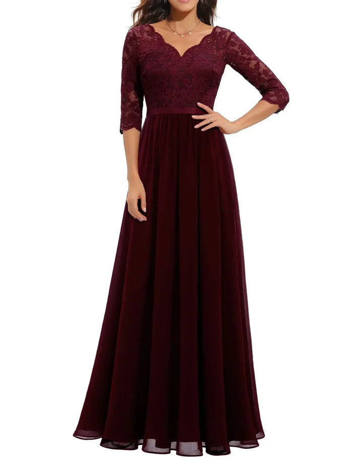 Renata | Lace Bodice Long Sleeve Maxi Fall Wedding Guest Dress