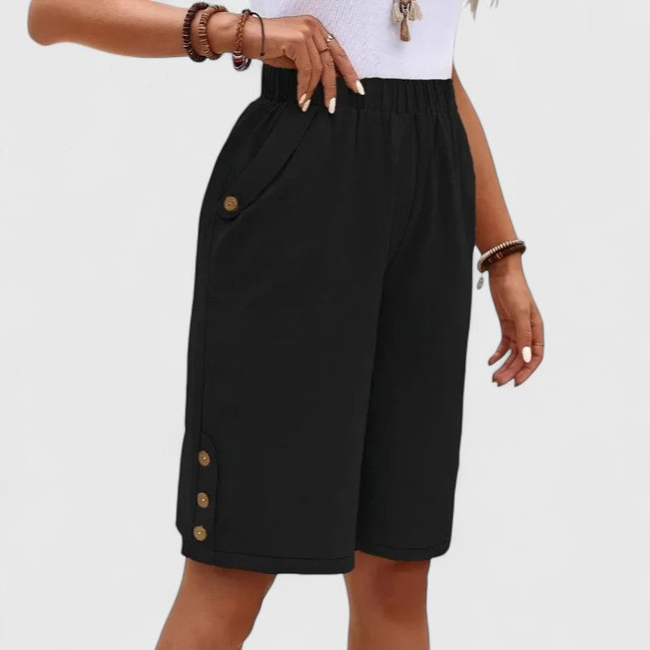 Paloma | Women's Button Trim Elastic Waist Bermuda Shorts