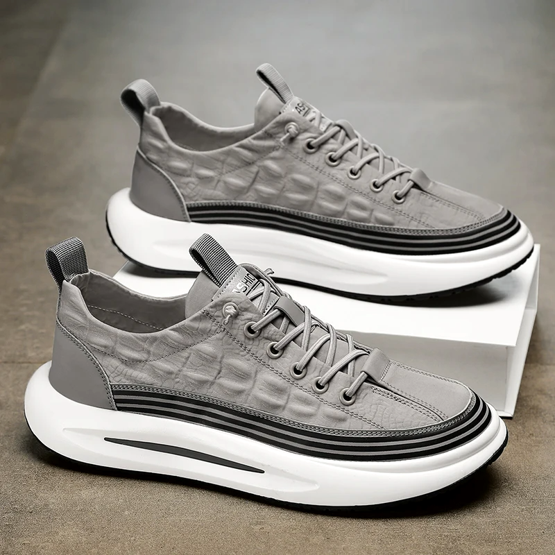 Adrian | Embossed Leather Stripe Sole Chunky Platform Sneakers Mens Shoes