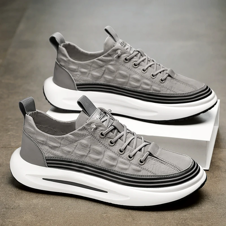 Adrian | Embossed Leather Stripe Sole Chunky Platform Sneakers Mens Shoes