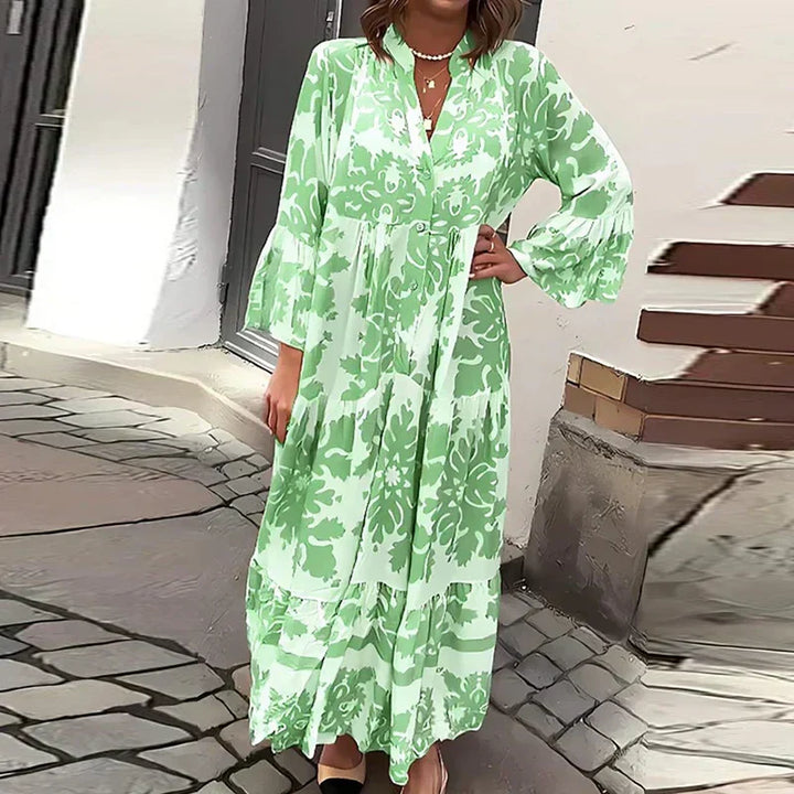 Venetia | Baroque Print Lantern Sleeve Tiered Boho Dress