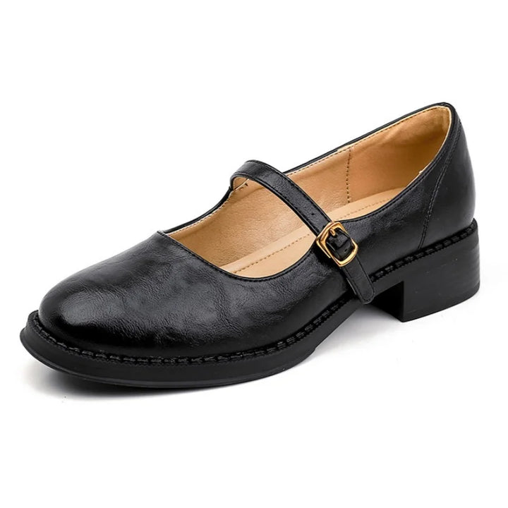 Huxley | Vintage Leather Low Block Heel Mary Jane Flats