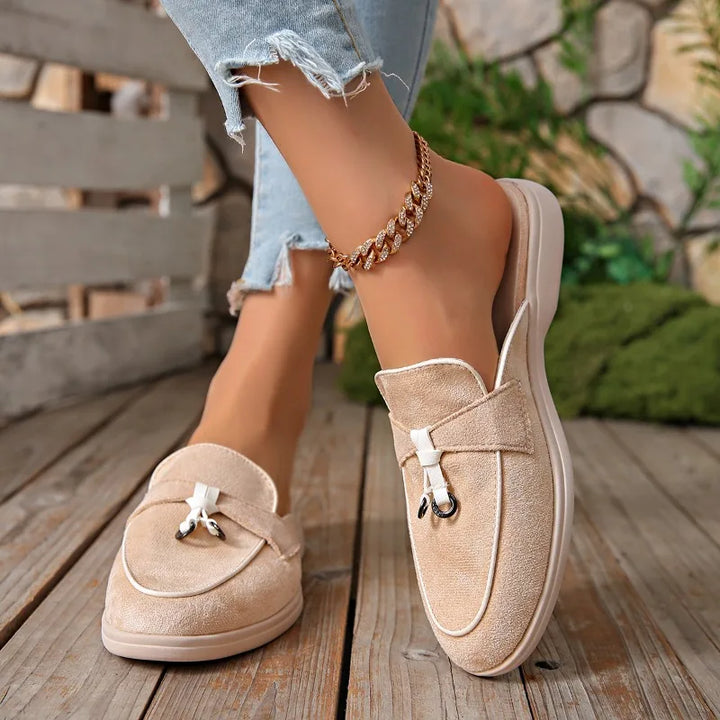 Fennec | Suede Contrast Trim Mule Orthopedic Flats for Women