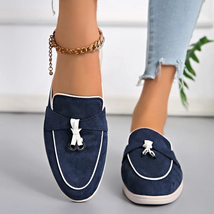 Fennec | Suede Contrast Trim Mule Orthopedic Flats for Women