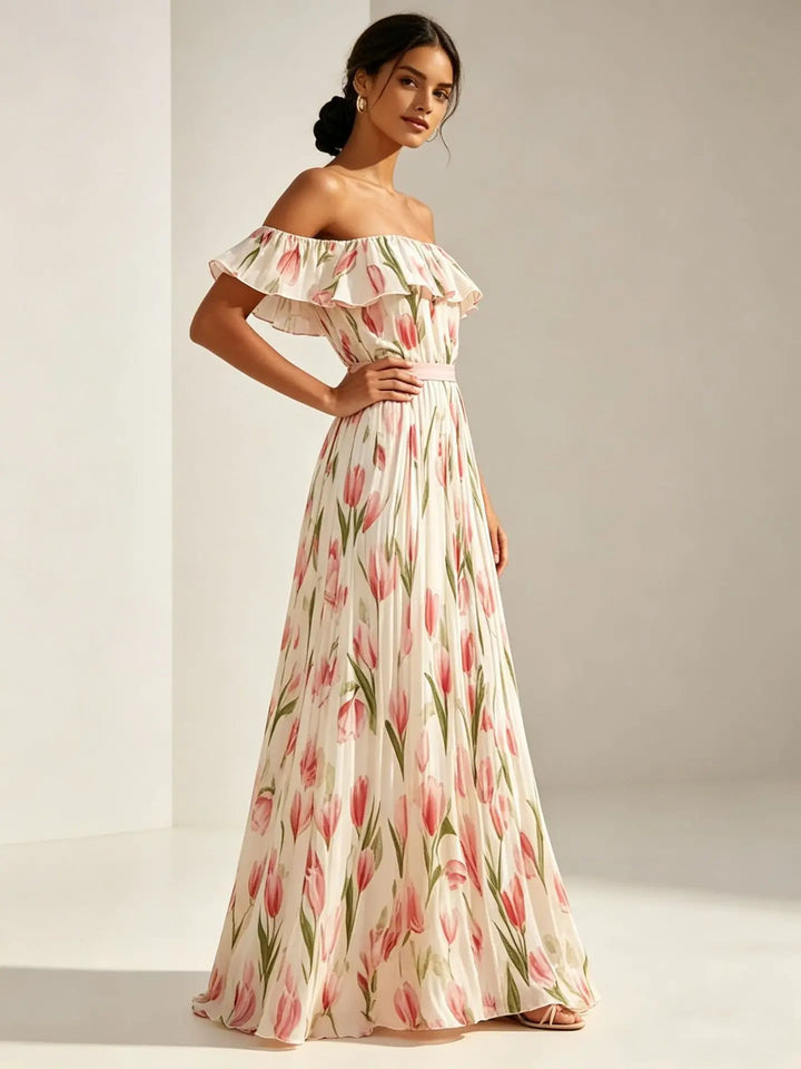 Amelie | Floral Off The Shoulder Dress Ruffled Maxi