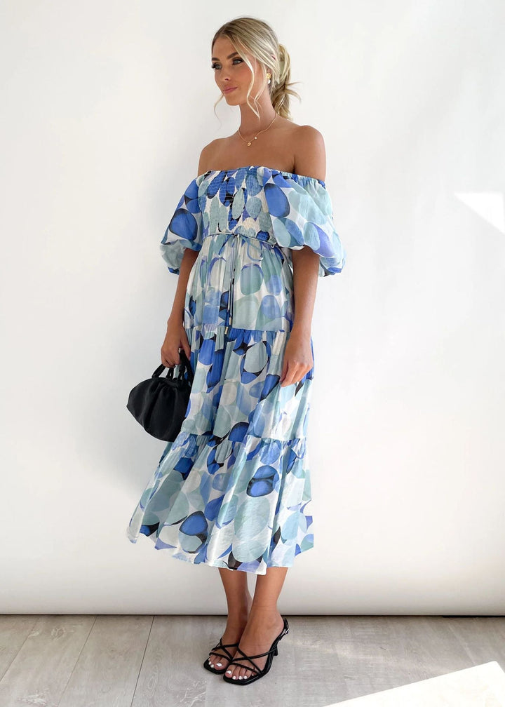 Botanica | Floral Off The Shoulder Dress Smocked Midi