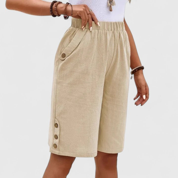 Paloma | Women's Button Trim Elastic Waist Bermuda Shorts