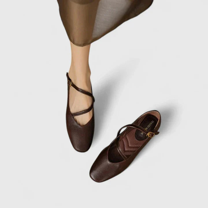 Margaux | Cross-Strap Leather Orthopedic Flats for Women