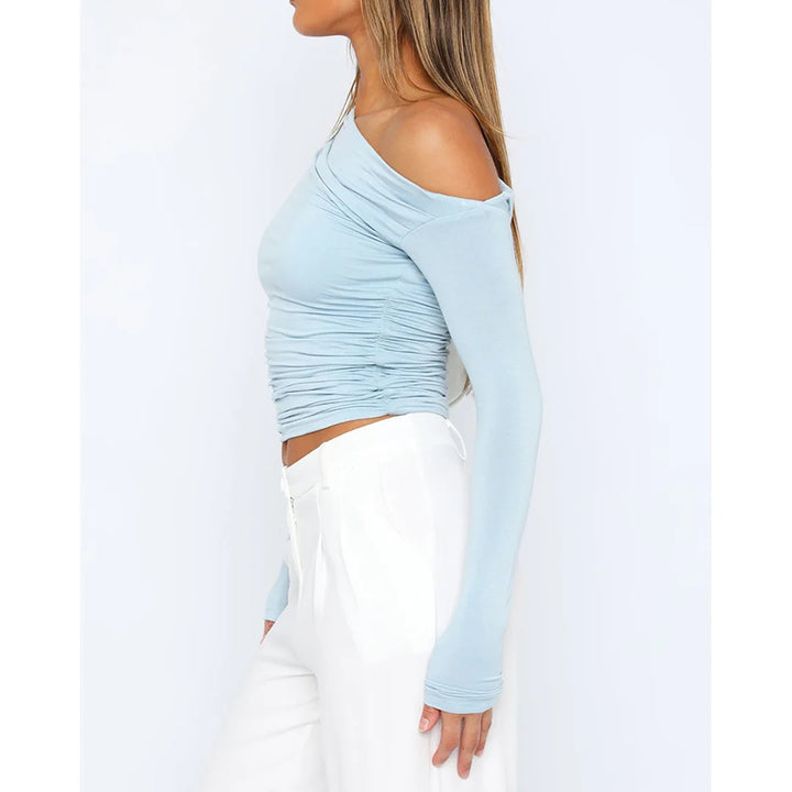 Nova | Ruched Off Shoulder Crop Top – Women's Long Sleeve Going Out Top