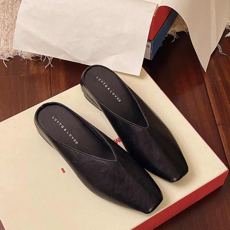 Cèline | Square-Toe V-Cut Leather Orthopedic Flats for Women