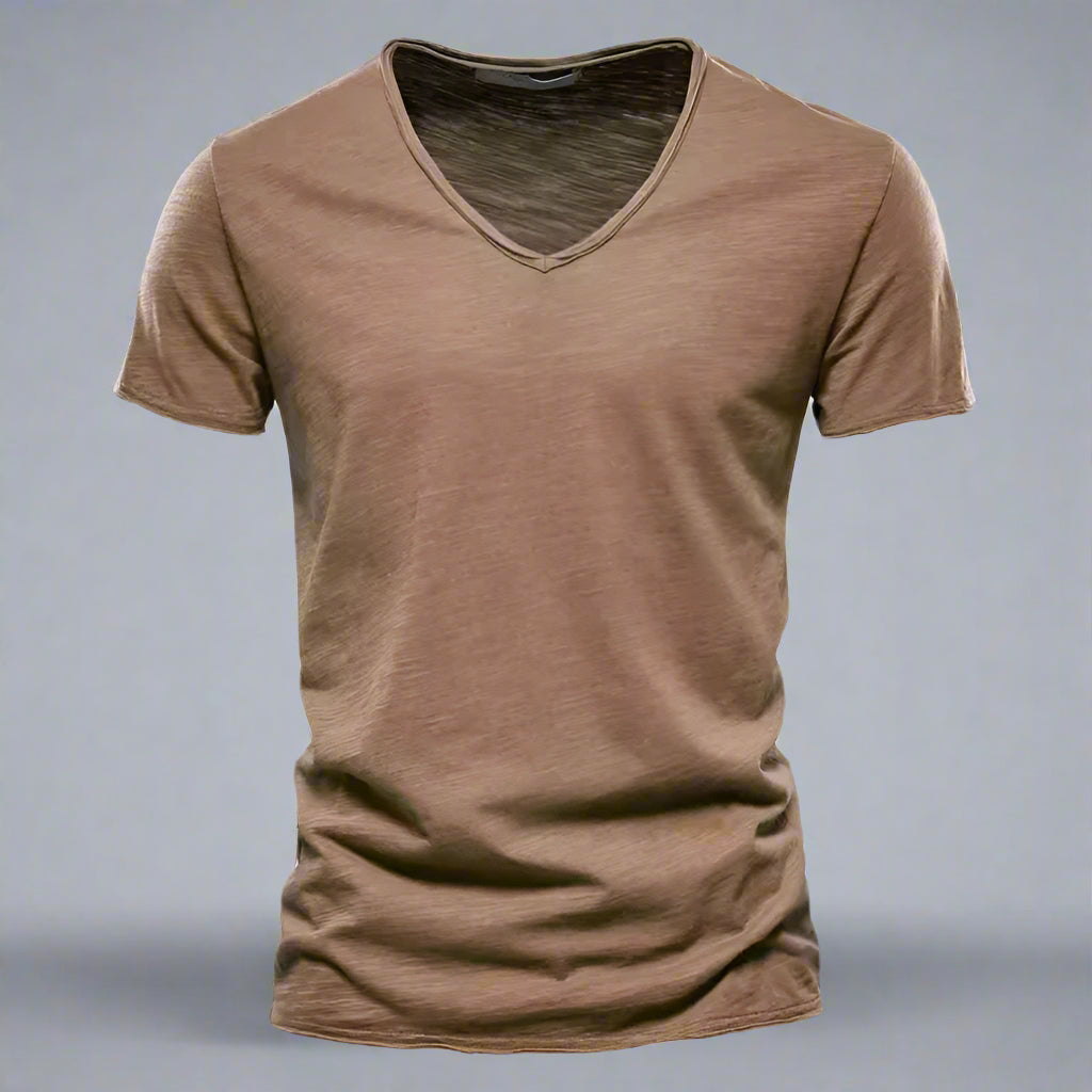 Riviera | Slim Fit Raw Edge Scoop Neck Plain Mens T Shirt