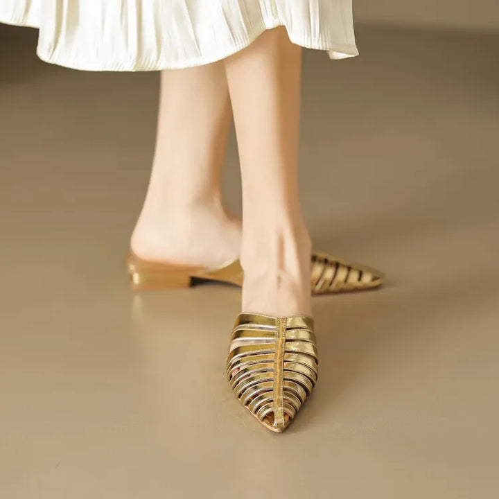 Solène | Metallic Cage Pointed-Toe Orthopedic Flats for Women