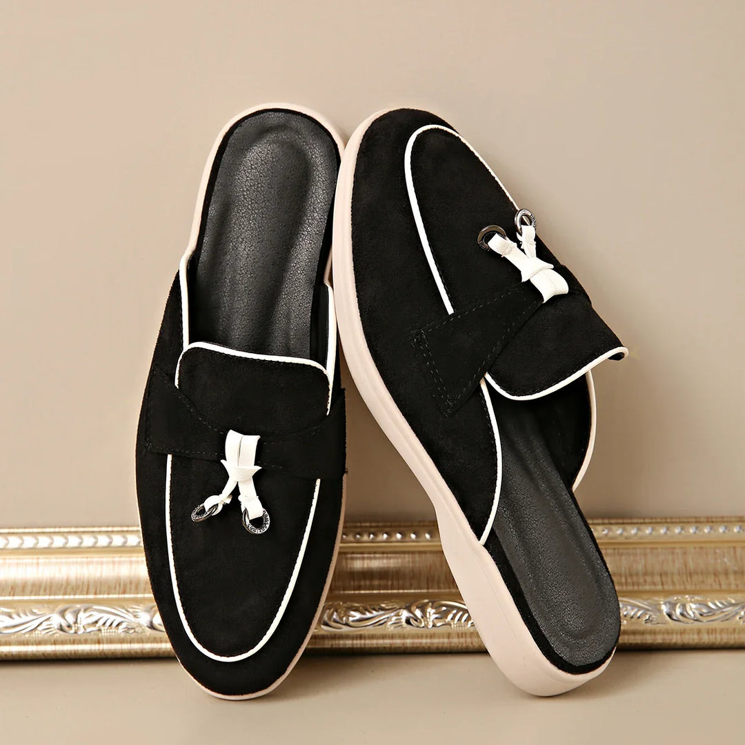 Fennec | Suede Contrast Trim Mule Orthopedic Flats for Women