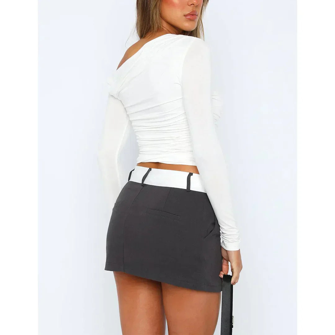 Nova | Ruched Off Shoulder Crop Top – Women's Long Sleeve Going Out Top