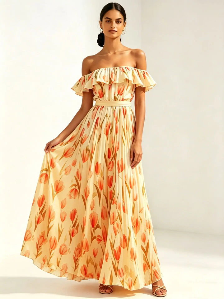 Amelie | Floral Off The Shoulder Dress Ruffled Maxi