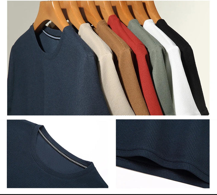 Taupe | Slim Fit Waffle Texture Crew Neck Mens T Shirt