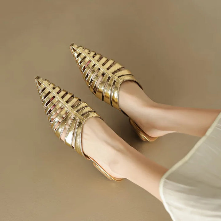 Solène | Metallic Cage Pointed-Toe Orthopedic Flats for Women