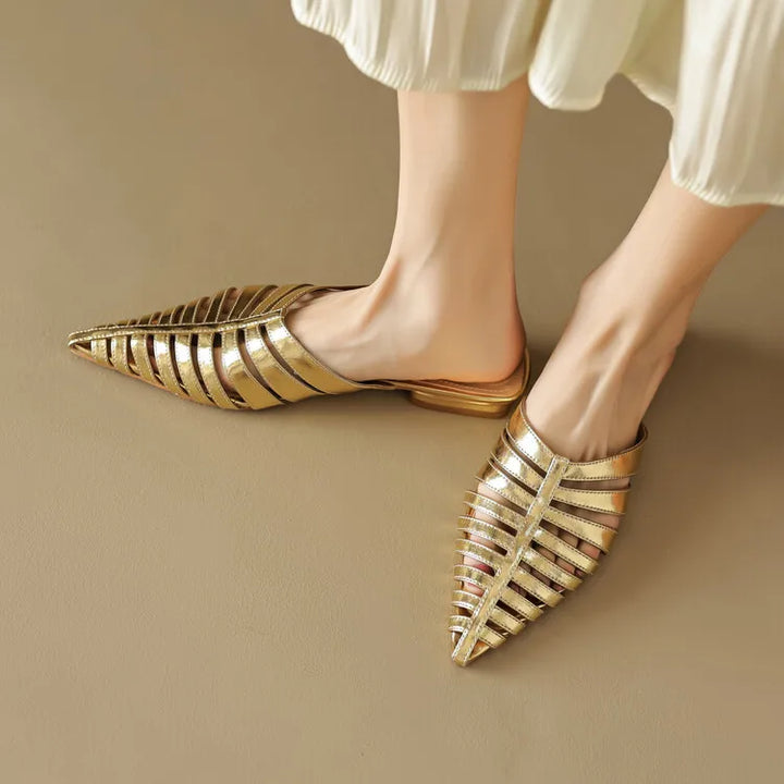 Solène | Metallic Cage Pointed-Toe Orthopedic Flats for Women