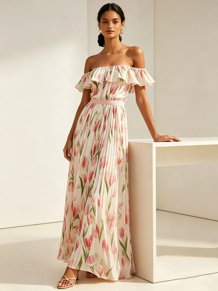 Amelie | Floral Off The Shoulder Dress Ruffled Maxi