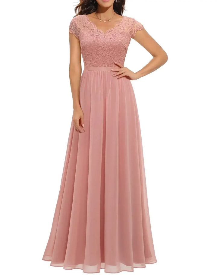 Renata | Lace Bodice Long Sleeve Maxi Fall Wedding Guest Dress