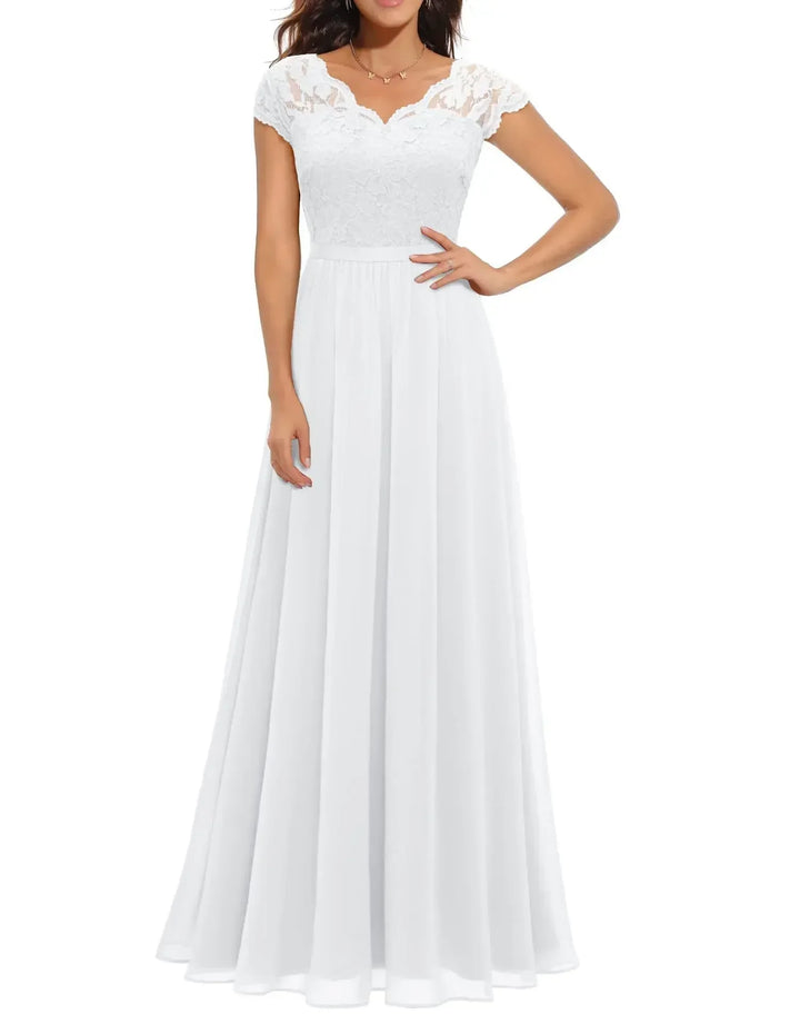 Renata | Lace Bodice Long Sleeve Maxi Fall Wedding Guest Dress
