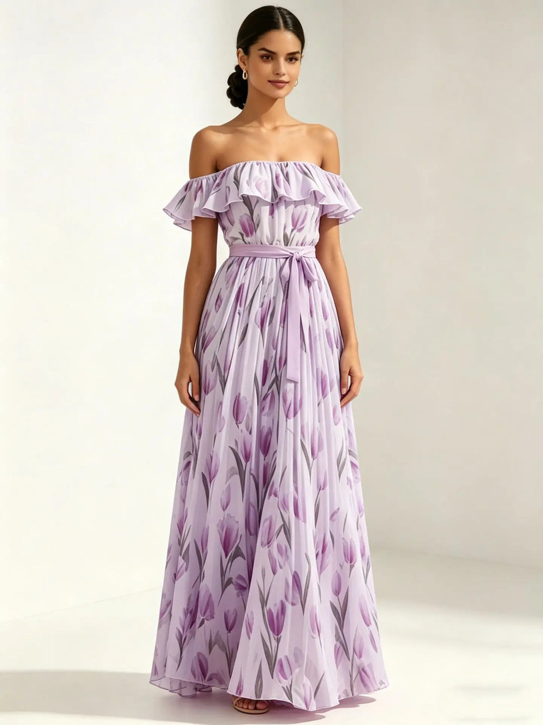 Amelie | Floral Off The Shoulder Dress Ruffled Maxi