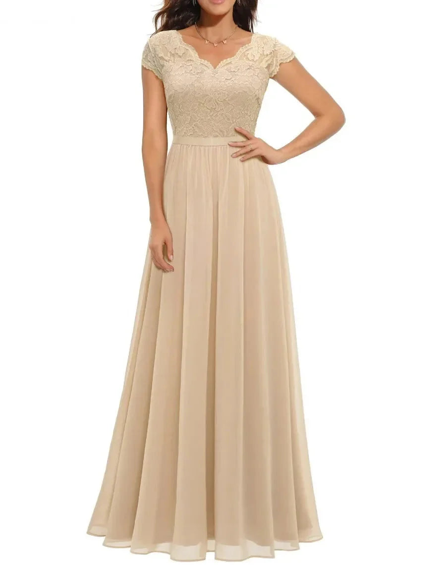 Renata | Lace Bodice Long Sleeve Maxi Fall Wedding Guest Dress